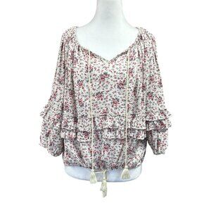 Denim & Supply Ralph Lauren RL Boho Ditsy Floral Tiered Ruffle Bubble Sleeve Top